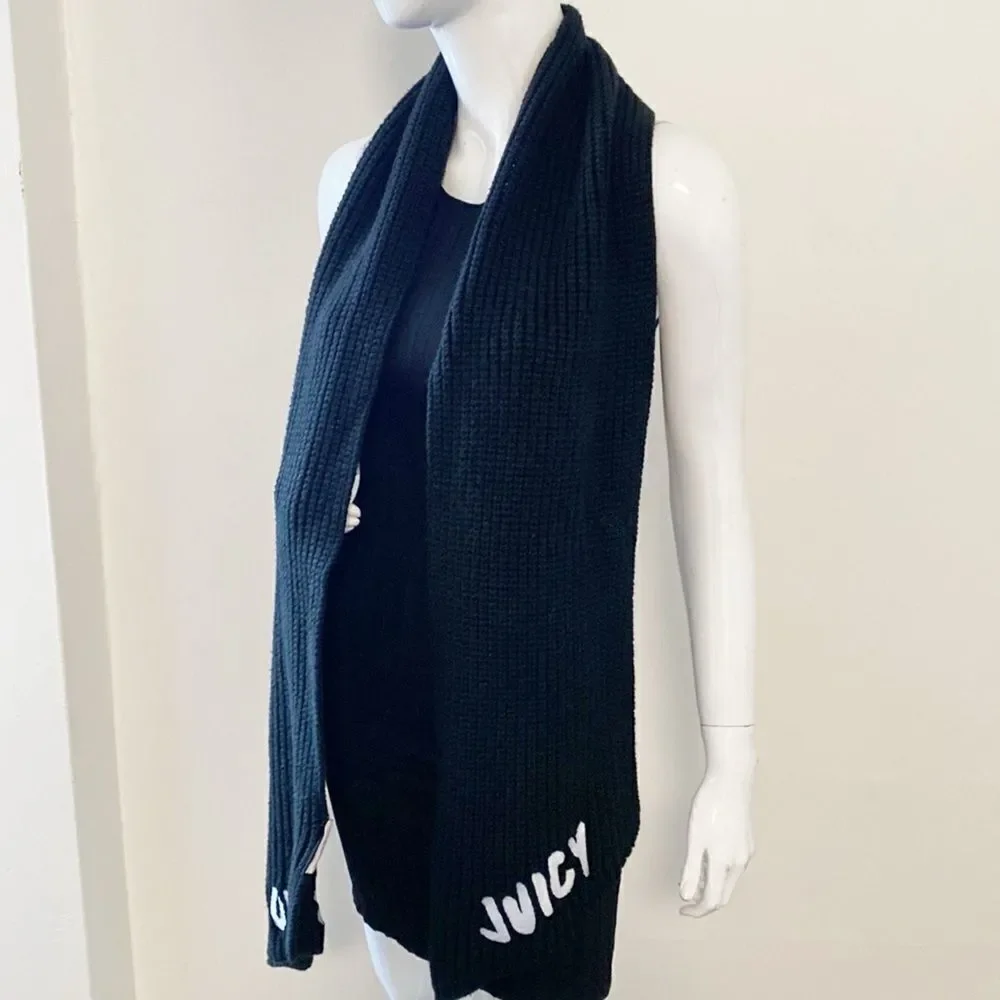 Juicy Couture Love Juicy Embroidered Logo Knit Scarf in Black